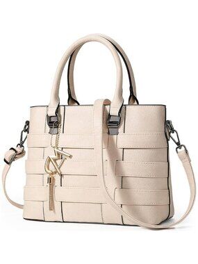 PU Leather Weave Beige Shoulder Bag for Women Elegant Top Handle Designer Purse